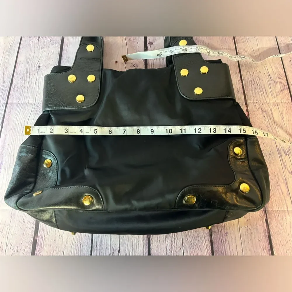 Per Se By Carlisle Classic Black Nylon Leather Purse Gold Accents Shoulder Bag